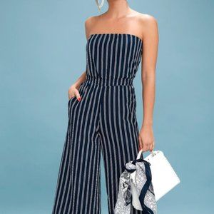 Lulu Blue Striped Strapless Jumpsuit